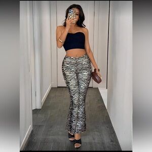 Zebra Print Flared Women's Pants